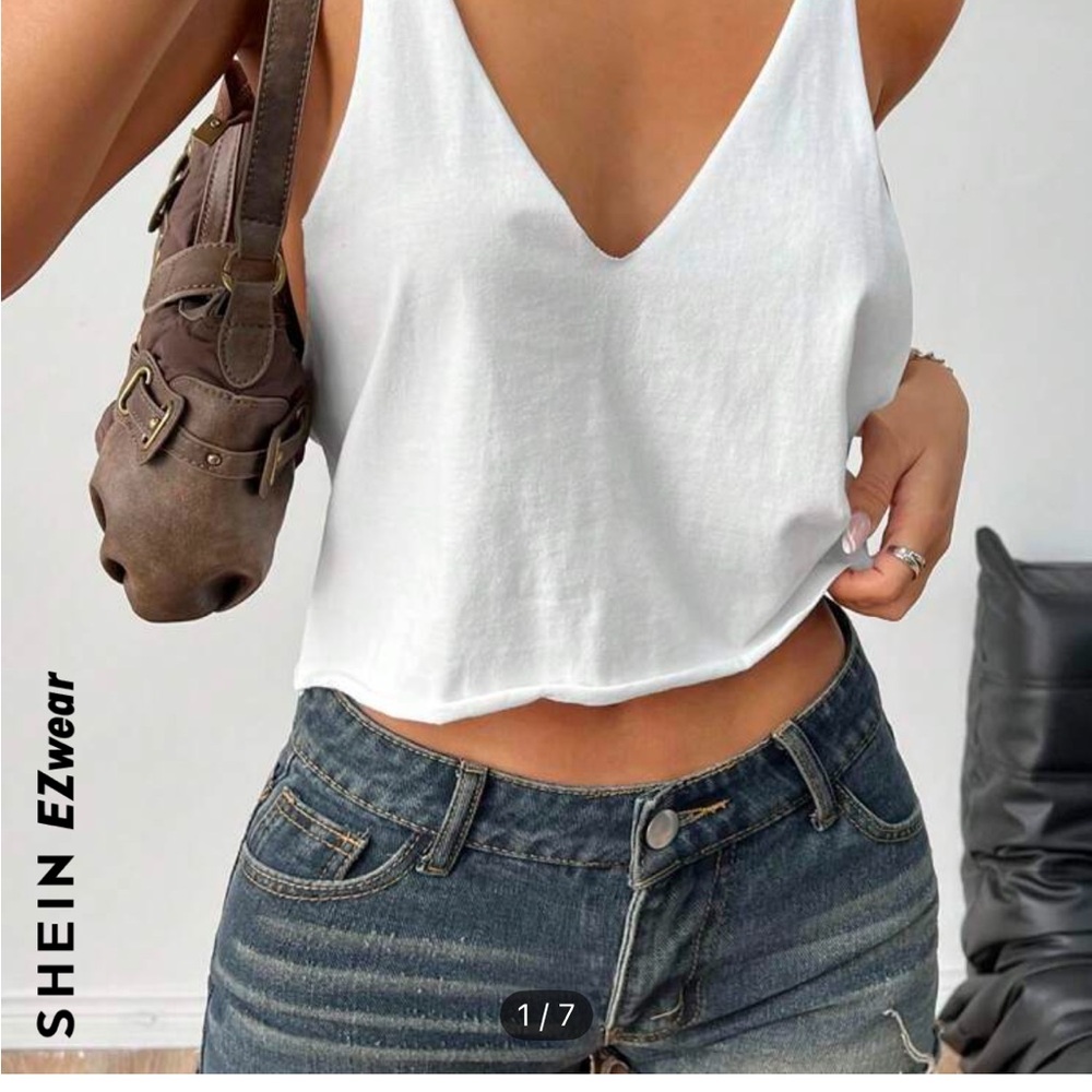 SHEIN White V-Neck Women's Top